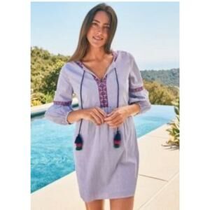 Tommy Bahama Salina Key Purple Striped Embroidered Shift Dress, XS